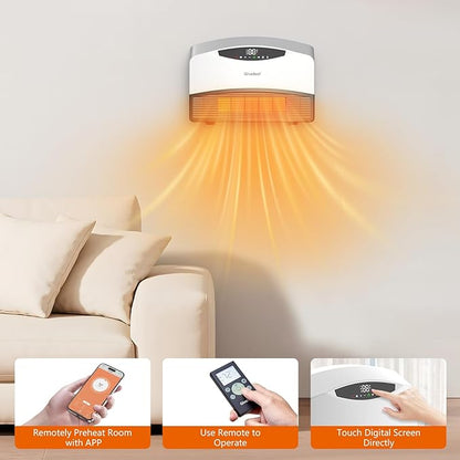 GiveBest Smart Wall Heater, 1500W Electric PTC Space Heaters for Indoor Use, Adjustable Thermostat, Remote Control, Compatible with Alexa, 24H Timer Heat for Bedroom Office Home Garage RV