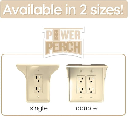 BeraTek Power Perch Wall Outlet Shelf with Cord Storage Strap - Declutter & Reclaim Bathroom Counter Space - Echo Dot Stand, Homepod Mini Wall Mount, Smart Home Devices Organizer - Almond, 1-Pack