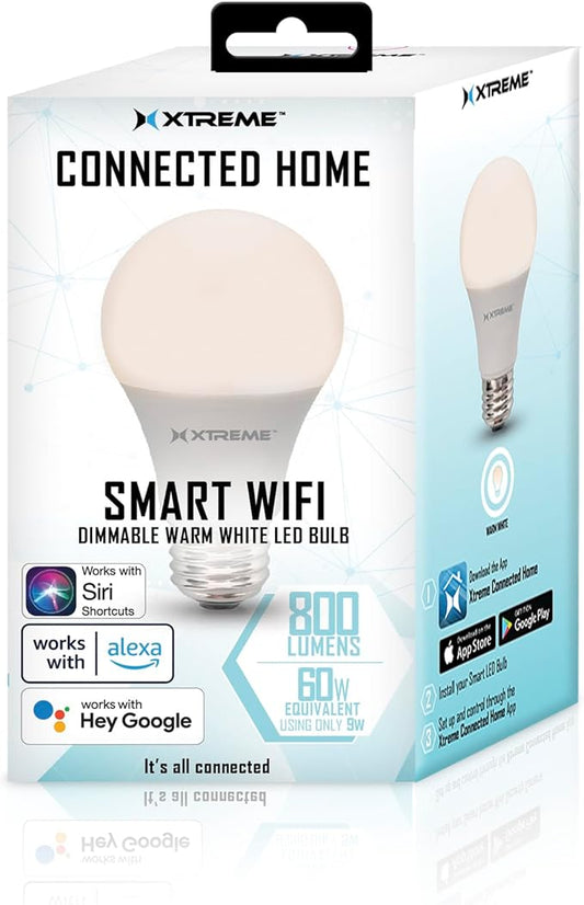 XTREME Smart Wi-Fi Dimmable Warm White LED Light Bulb, 1 Bulb, A19, E26, Mobile App Control, 9 Watt