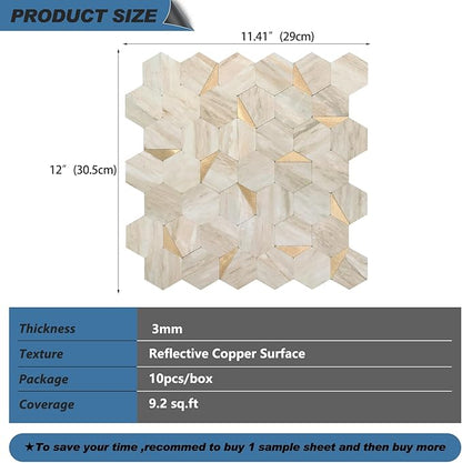 20 Sheets Hexagon Peel and Stick Backsplash for Kitchen Wall, Heat Resistant Stick on Backsplash PVC Smart Tiles, 12'' Beige Marble Waterproof Peel and Stick Wall Tiles for Bathroom