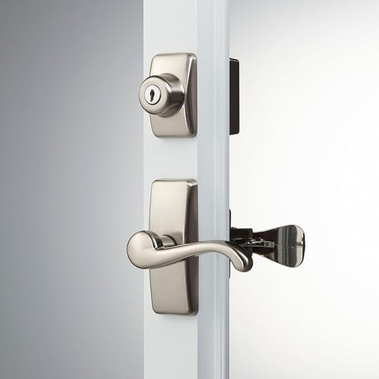 Ideal Security GL Door Lever Set with Keyed Deadbolt Lock for Storm and Screen Doors, Satin Nickel (4-Piece Set)