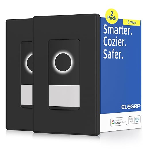 ELEGRP Smart Motion Sensor Switch, 2.4GHz Wi-Fi 3 Way Light Switch Compatible with Alexa & Google Assistant, APP Remote Control, Neutral Wire Required, UL Certified, No Hub Required (Black, 2 Pack)