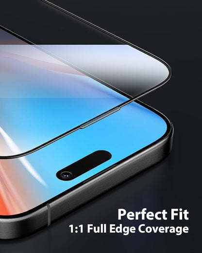 Mkeke for iPhone 15 Pro Max Screen Protector 3 Pack, [9H+ Hardness] [Military-Grade Drop Protection] [Sensitive Touch] [Easy Installation] [HD Clear] Full Edge Coverage Tempered Glass