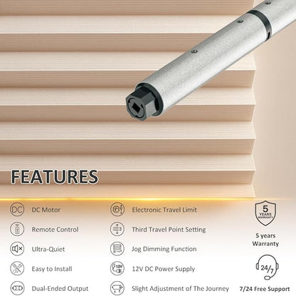 Motorized Roller Shade Motor Kit, 24mm DC 12V Electric Blind Motor for Cellular Roman Shades, Ultra-Quiet Remote Control Automation, Dual Output for Wood & Aluminum Blinds (0.8N.m for 34rpm/min)