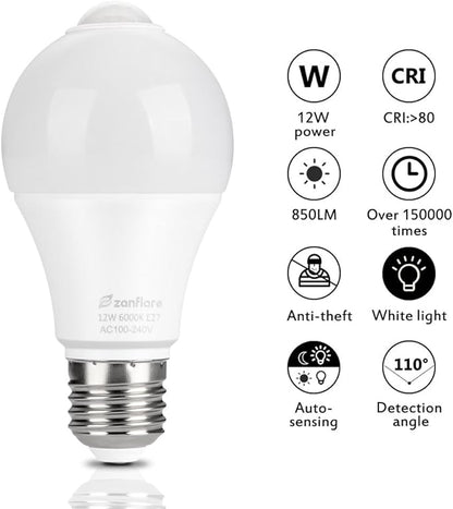 Motion Sensor Outdoor Light Bulb, 12W(100W Equivalent), Dusk to Dawn Light Bulbs Auto On/Off Motion Detector Lights for Outside, Porch, Garage, Driveway, Patio, Motion Sensor Outdoor Lights