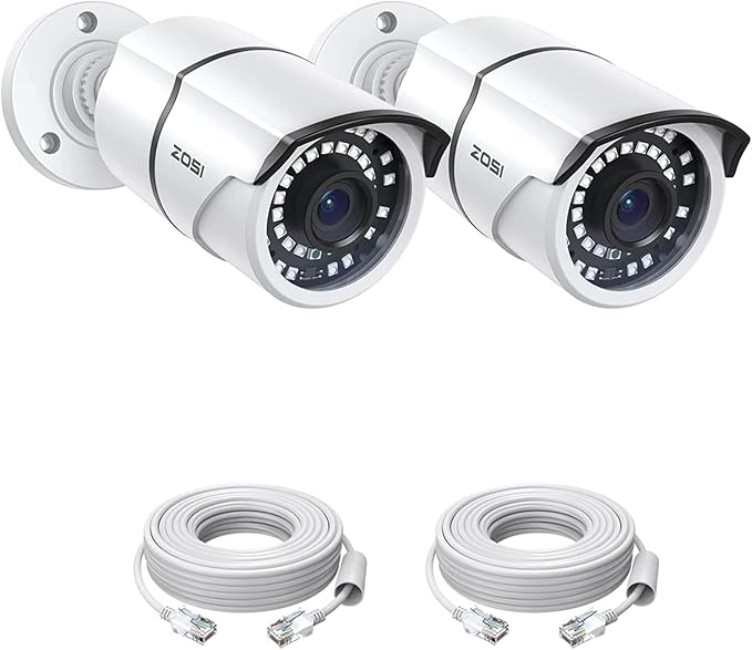 ZOSI 2-Pack 5MP Add-on PoE Security Camera with Ethernet Cables, 120ft Night Vision, IP66 Weatherproof, Outdoor Indoor Home Bullet Camera Only Compatible Same Brand 5MP 4K PoE NVR Systems