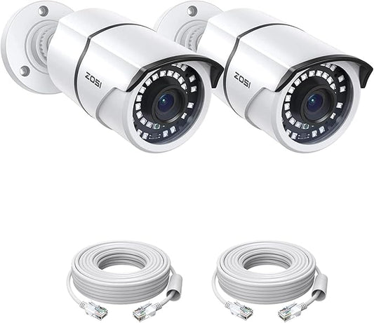 ZOSI 2-Pack 5MP Add-on PoE Security Camera with Ethernet Cables, 120ft Night Vision, IP66 Weatherproof, Outdoor Indoor Home Bullet Camera Only Compatible Same Brand 5MP 4K PoE NVR Systems