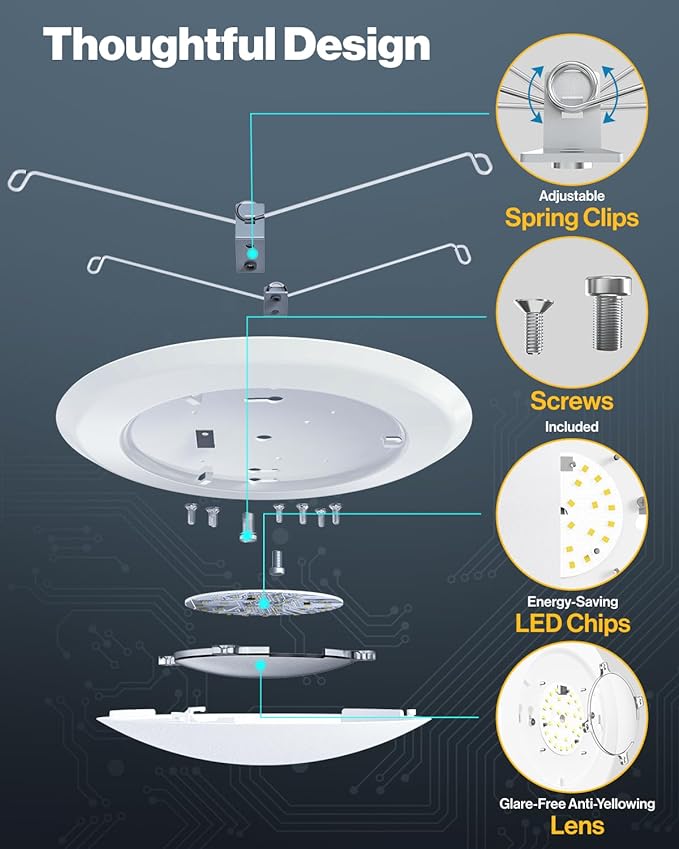 Sunco 24 Pack 6 Inch LED Disk Lights, Flush Mount Ceiling Light Disc, Recessed Can Lighting, 850 LM, 12W (65W Equivalent), 3000K Warm White, Dimmable, Damp Rated ETL.