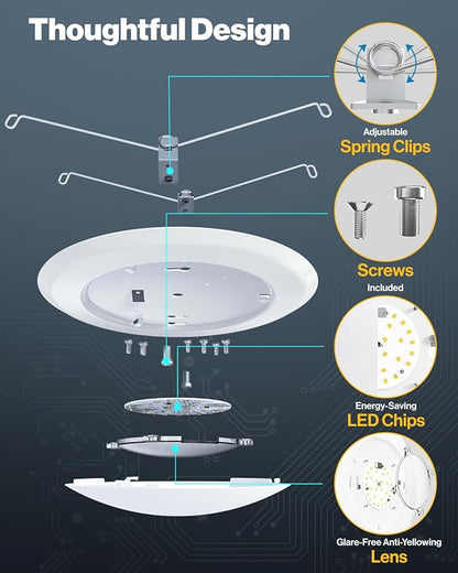 Sunco 24 Pack 6 Inch LED Disk Lights, Flush Mount Ceiling Light Disc, Recessed Can Lighting, 850 LM, 12W (65W Equivalent), 5000K Daylight, Dimmable, Damp Rated ETL.