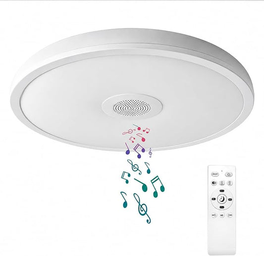 Smart Waterproof LED Flush Mount Ceiling Light Fixture,with Bluetooth Speaker,11 Inch,18 watt,Dimmable Music Lamp,RGB Color Changing Light with Remote Control,for Bathroom,Shower,Bedroom