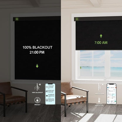 Motorized Blinds with Remote，100% Blackout Smart Blinds Motorized Roller Shades Compatible with Alexa Automatic Blinds for Windows Electric Window Blinds Customized Size Ultra Black Mist