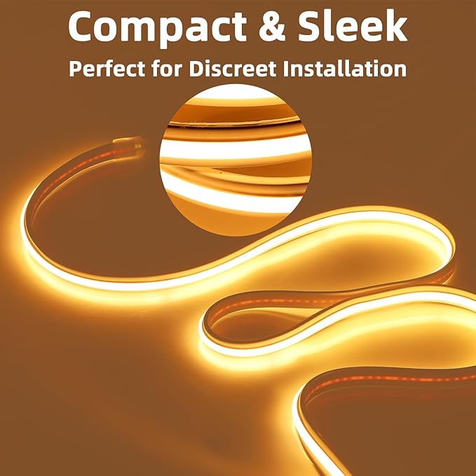 Waterproof LED Strip Lights 16.4 Foot AC 110V COB Light 5M with US Plug 240 LEDs/m Adhesive Flexible Tape Lighting 3000K Warm White for Bedroom Outdoor Indoor (Warm White, 16.4ft)