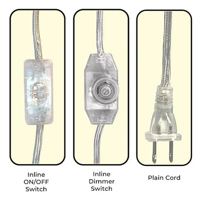 Royal Designs Lamp Cord Molded Plug with Rotary Dimmer Switch, Stripped Ends Ready for Wiring, 8 ft long, Silver, SPT-1 UL Listed