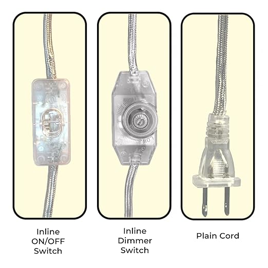 Royal Designs, Inc. Lamp Cord Molded Plug with Dimmer Switch, Stripped Ends Ready for Wiring, 8 ft Long, Silver, SPT-1 UL Listed, Set of 2 (CO-5001D-SL-8-2)