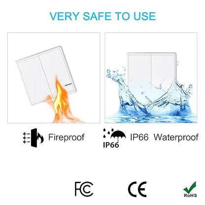 NineLeaf Smart Light Switch Receiver Kit, Wireless Light Switch Kit, Light Switch Panel Remotely Control 130ft Indoor 1900ft Outdoor, No Wiring Required without Tearing Wall 1x2-gang Switch 2 Receiver