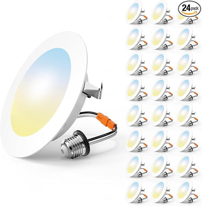 FREELICHT 24 Pack 4 Inch Retrofit LED Recessed Lighting, Selectable 5CCT, Dimmable Flat LED Can Lights, 7W, 700LM, ETL & FCC, White