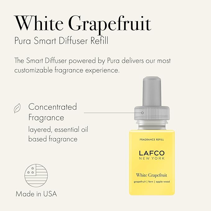 LAFCO New York Pura Smart Device Refill, White Grapefruit - Pack of 2 - Each Vial Delivers Up to 2 Weeks of Fragrance Life - Made in the USA