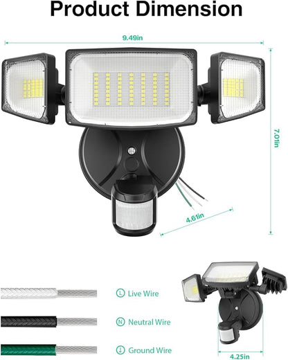 iMaihom 50W Motion Sensor Outdoor Lights, 5000LM Hardwired Motion Sensor Flood Light, Dusk to Dawn Outdoor Lighting, 6500K LED Security Light, IP65 Waterproof Motion Detector Lights for Outside, Black