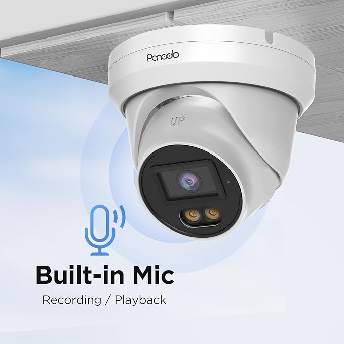 4K PoE IP Dome Camera Outdoor, 8MP Wired Turret Camera, AI Human Vehicle Detection, Built-in Mic, IP67 2.8mm Lens, 100ft Smart Dual Lights Full Color Night Vision, PD93BA1-8MD