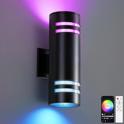 KIZON Smart Outdoor Wall Lights, RGBCW Up and Down Lights, Black | Color Changing, Alexa and Remote Control, Dusk to Dawn Sconce, Dimmable, Waterproof Aluminum, ETL listed for Porch Garage