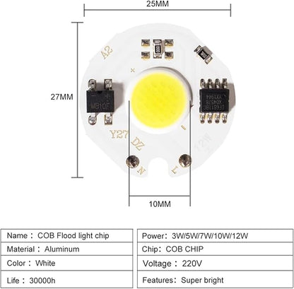5pcs Y27 LED COB Chip 3W / 5W / 7W / 10W / 12W 220V Smart IC Without Driver LED Bulb DIY Floodlight Spotlight Accessories(White,12W)