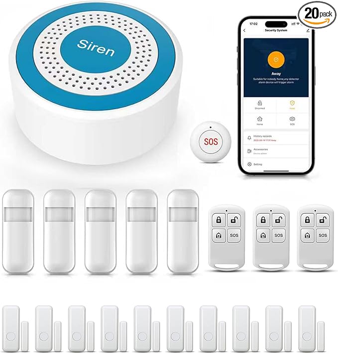 Home Security Systems,2025 Door & Window Alarms for Home with Instant App Alerts,20Pcs WiFi-Connected SOS Button Kit,Compatible with Alexa for Villa,for Apartment,Kids Safety,Office NO Monthly Fees
