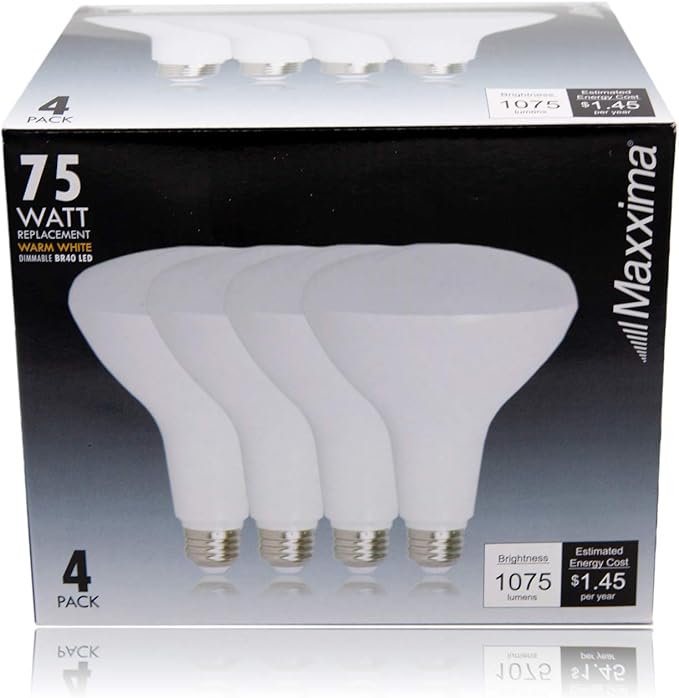 Maxxima BR40 LED Light Bulbs - 2700K Soft White Flood Light, 1075 Lumens, 13 Watt or 75 Watt Equivalent Dimmable Bulbs, Energy Star Rated, Perfect for Kitchen, Bedroom, and Living Room Use - 4 Pack