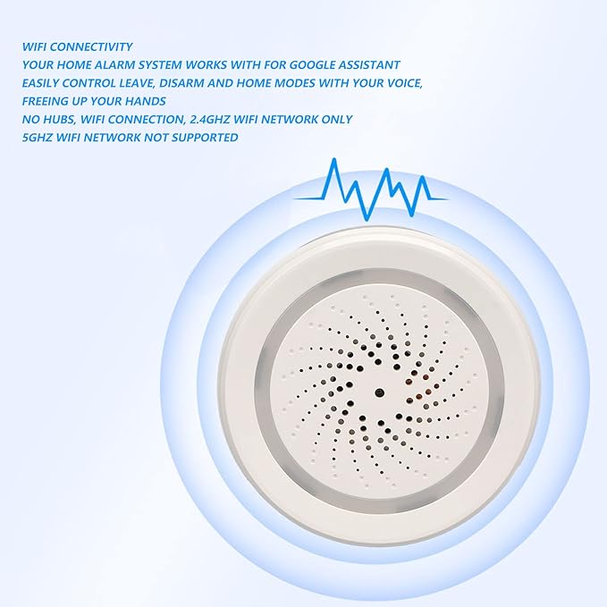 Smart Siren Alarm, Alarm for Home Security, 105dB 2.4G Burglar Alarm DIY Smart Home Security System with Sound and Light Alarm, App Control, Work for