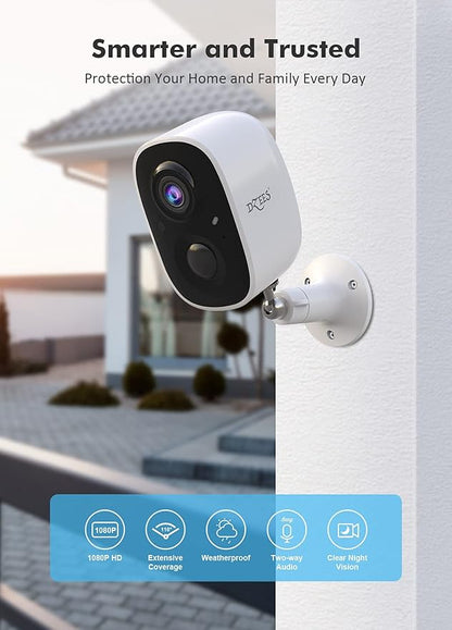 Dzees 5W Larger Panel 2K Security Cameras Wireless Outdoor, 5W Solar Powered WiFi Battery Camera with USB-C, Motion Sensor, 2-Way Audio, IP65 Waterproof, Cloud/SD Storage