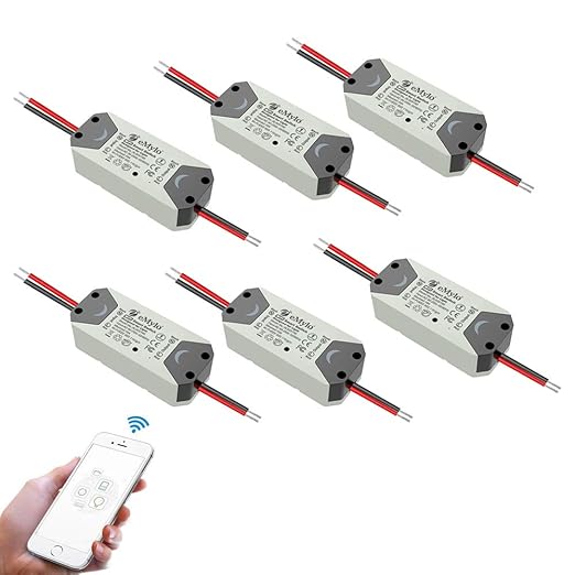 WiFi Smart Switch eMylo Wireless Relay Light Tuya Remote Control Module 2.4Ghz WiFi Home Automation Timer Switch Compatible with Alexa Echo Google Home 6 Pack