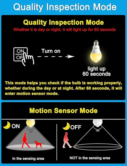 HEKEE Motion Sensor LED Light Bulb 9W A19 PIR Built-in IR 60W Equivalent Bright 810 Lumens E26 Base Warm White Bulbs (4 Packs)
