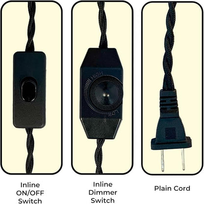 Royal Designs, Inc. 8Ft Twisted Rayon Lamp Cord with NEMA-15P Plug, Rotary Dimmer Switch, Stripped Ends Ready for Wiring, SPT-1 UL Listed, Black - Pack of 2