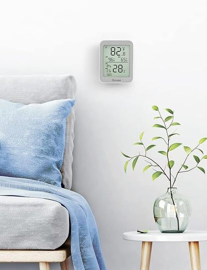 Govee Indoor Hygrometer Thermometer 3 Pack, Bluetooth Humidity Temperature Gauge with Large LCD Display, Notification Alert with Max Min Records, 2 Years Data Storage Export, Grey