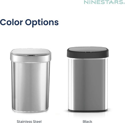 Ninestars DZT-50-49 Automatic Touchless Motion Sensor Oval Trash Can with Black Top, 13 gallon/50 L, Stainless Steel