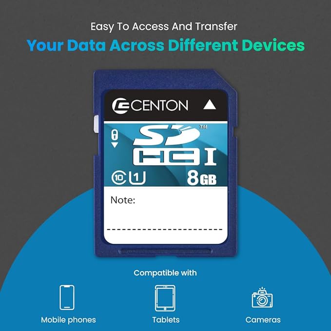 Centon Electronics MP Essential SDHC Card, Ultimate Memory Card for Phones, Tablets, Cameras, and More, UHS1, 8GB, 5 Bulk Pack