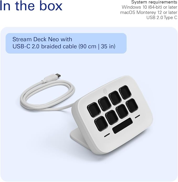 Elgato Stream Deck Neo, 8 Customizable Keys, 2 Touch Points | Automates repetitive tasks, Compatible with Zoom, Teams, Office apps, Smart home control, Zero-plastic packaging