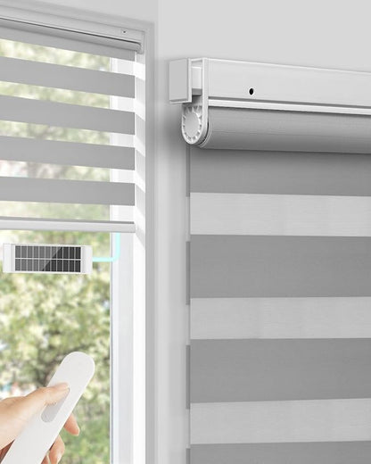 No Drill Motorized Zebra Blinds with Remote,Cordless Shades Dual Layer,Thermal Insulated Upgraded Shades(Gray,32" W x 72" H)