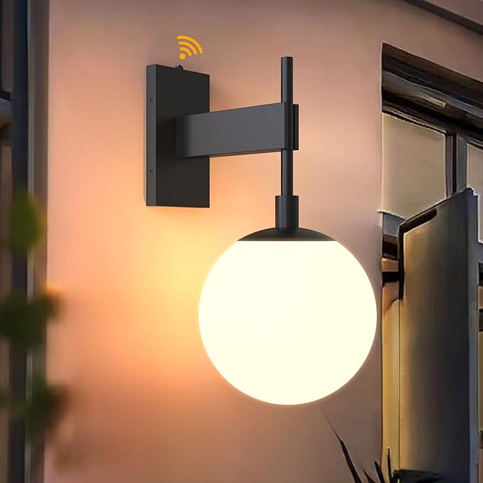Hyunbae Dusk to Dawn Outdoor Wall Sconces, Modern Exterior Photocell Sensor Front Porch Light, 18.1" Globe Large Outdoor Wall Lighting, Waterproof Outside Lights for House, Doorway, Garage, E26, IP65