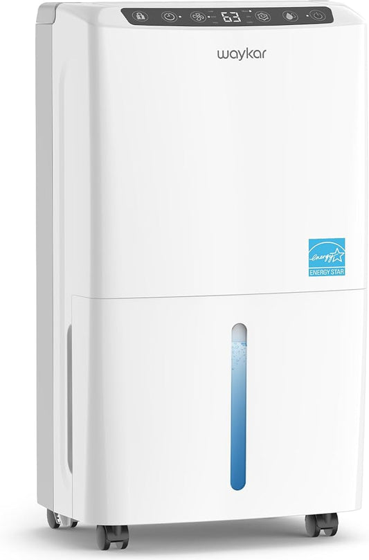Waykar 34 Pints 2025 Most Efficient Energy Star Dehumidifier for Home & Basement, Ideal for Spaces up to 2,000 Sq. Ft. with Auto or Manual Drainage, 0.62-Gallon Water Tank
