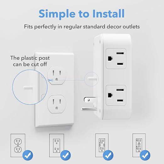 BN-LINK Multi Plug Outlet Extender with 8 Outlets 3 USB Ports (1 USB C), Surge Protector 800 Joules, 4-Sided Multiple Plug Expander Outlet Splitter for Home, Office, 15A/1875W, White