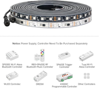 BTF-LIGHTING WS2811 Addressable RGB LED Strip 16.4FT 300LED DC12V IP68 | Waterproof 100Pixels IC=RGB+IC UL Listed Black PCB Chasing Effect for outdoor Decor(No Adapter or Controller)