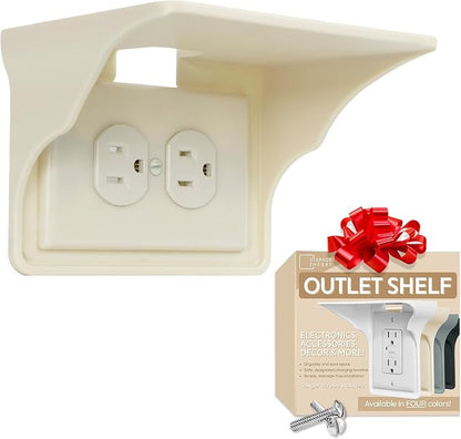 Power Perch Horizontal Outlet Shelf Organizer for Alexa Echo Dot Speakers, Phone - Wall Outlet Holder with Cord Storage Strap - Socket Shelf Bathroom Kitchen Counter Charging Station - Almond 1 Pack