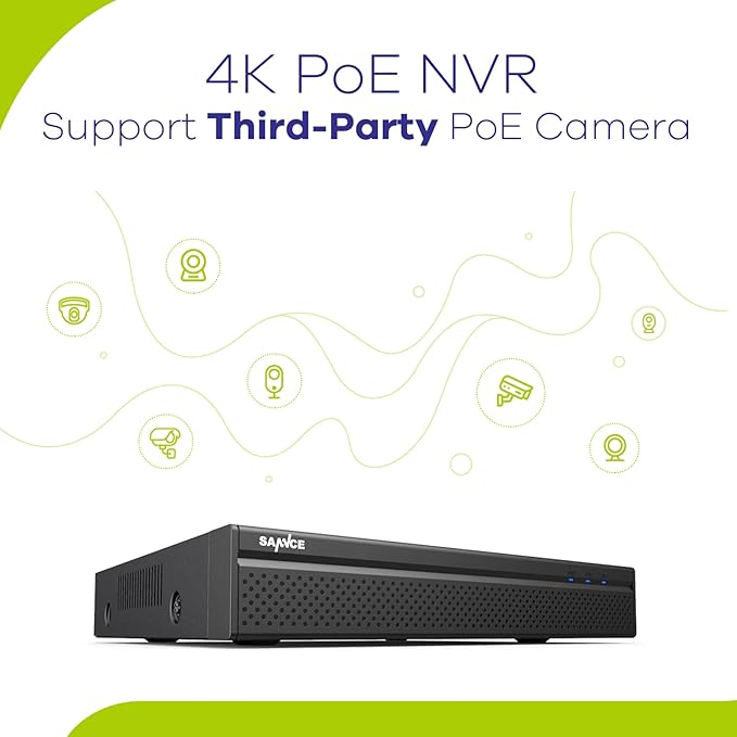 SANNCE 8CH 4K PoE Security Camera System - 8CH 8MP NVR Security System with 4pcs Wired 3MP Bullet Surveillance Cameras for 24/7 Recording, Smart Playback, Instant Email Alert with Images, NO HDD