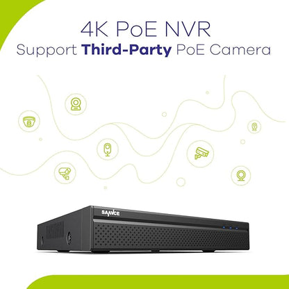 SANNCE 8CH 4K PoE Security Camera System - 8CH 8MP NVR Security System with 4pcs Wired 3MP Bullet Surveillance Cameras for 24/7 Recording, Smart Playback, Instant Email Alert with Images, NO HDD
