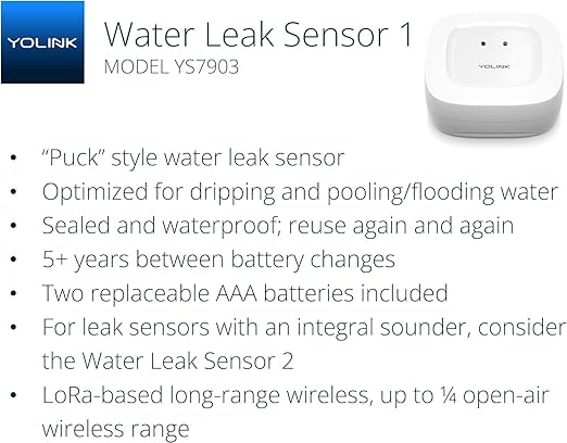 YoLink Smart Home Starter Kit: Hub & 3-Pack Water Leak Sensor 1, LoRa Up to 1/4 Mile Open-Air Range, SMS/Text, Email & Push Notifications, w/Alexa, IFTTT, Home Assistant