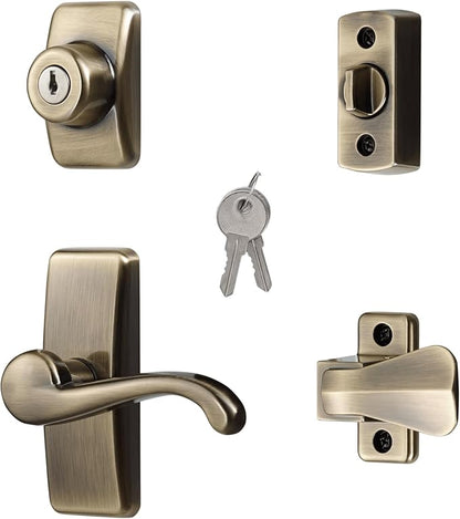 Ideal Security GL Door Lever Set with Keyed Deadbolt Lock for Storm and Screen Doors, Antique Brass (4-Piece Set)