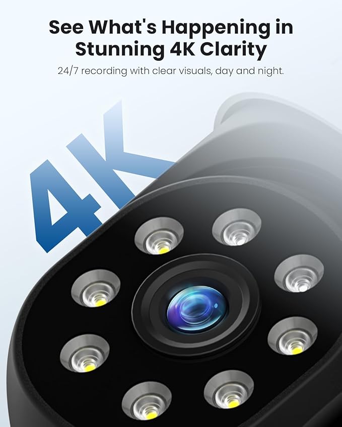 Hiseeu 4K 8MP Security Camera Outdoor, Wireless Home Security Camera with Pan & Tilt, WiFi Pro 2.4/5GHz, Auto Tracking, Color Night Vision, Two Way Audio, IP66, Plug in, No Subscription
