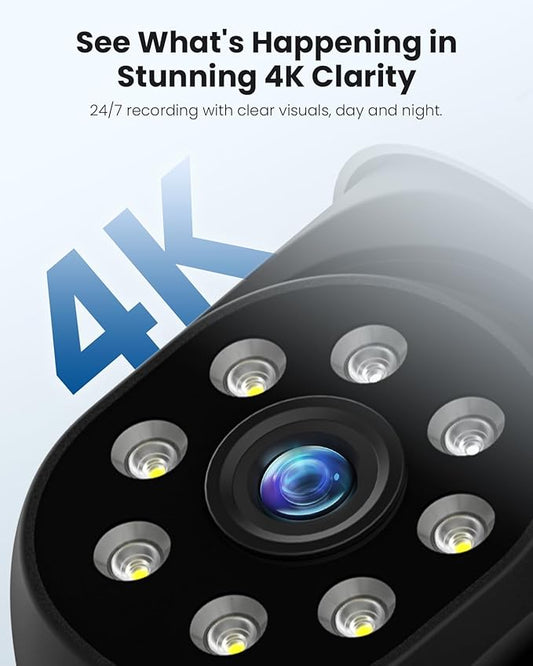 Hiseeu 4K 8MP Security Camera Outdoor, Wireless Home Security Camera with Pan & Tilt, WiFi Pro 2.4/5GHz, Auto Tracking, Color Night Vision, Two Way Audio, IP66, Plug in, No Subscription