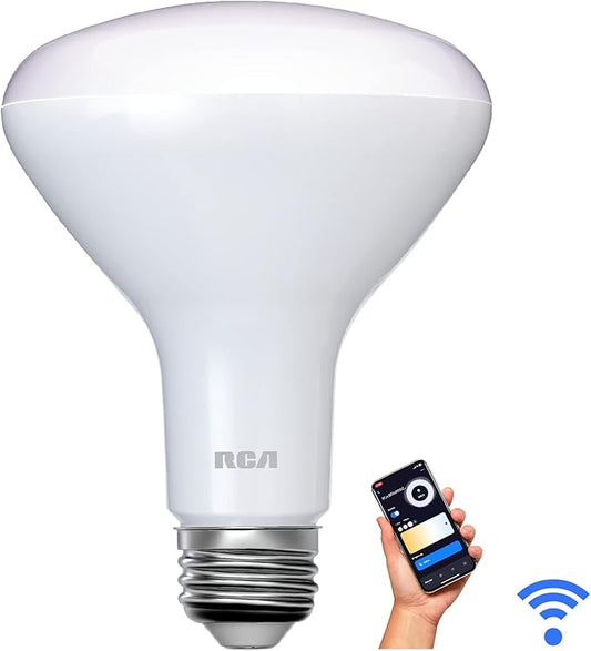 RCA Dimmable Smart Light Bulbs, BR30 WiFi LED Light Bulb, Indoor Flood LED Bulbs, 9W (60W Eq), 2700K Soft White, 720 Lumens, E26 Base, Voice Activated Lights, Google & Alexa Light Bulb, 2-Pack