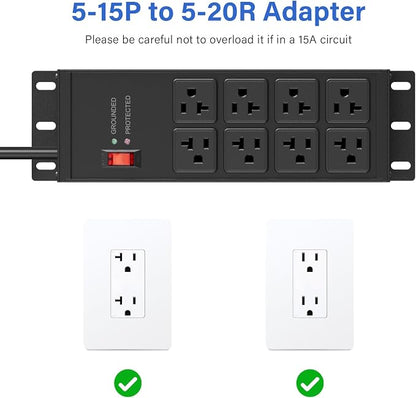 CCCEI 2PCS 12 Gauge Heavy Duty Power Strip, 8 Ports. Black, 4FT.
